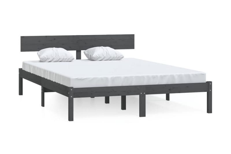 Sängram grå massiv furu 140x200 cm - Grå - Sängram & sängstomme