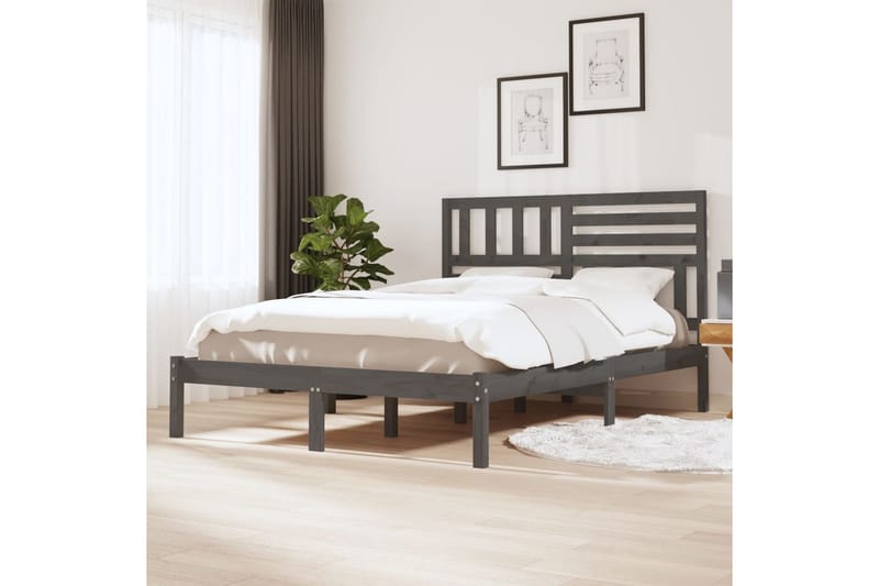 Sängram grå massiv furu 150x200 cm 5FT - Grå - Möbler - Säng - Sängram & sängstomme