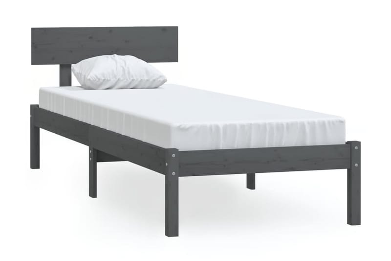 Sängram grå massiv furu 90x190 cm - Grå - Sängram & sängstomme