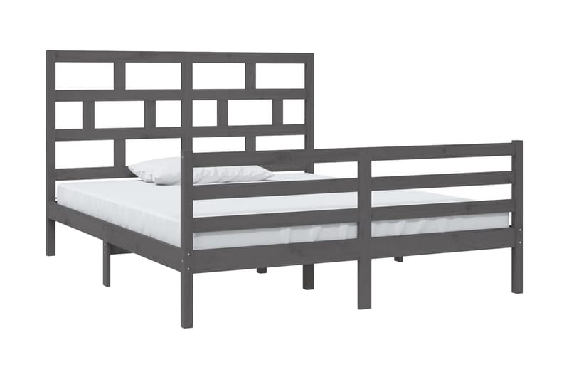 Sängram grå massivt furu 160x200 cm - Grå - Sängram & sängstomme