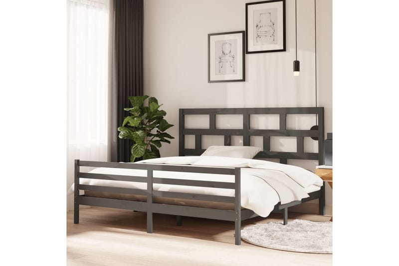 Sängram grå massivt furu 200x200 cm - Grå - Möbler - Säng - Sängram & sängstomme