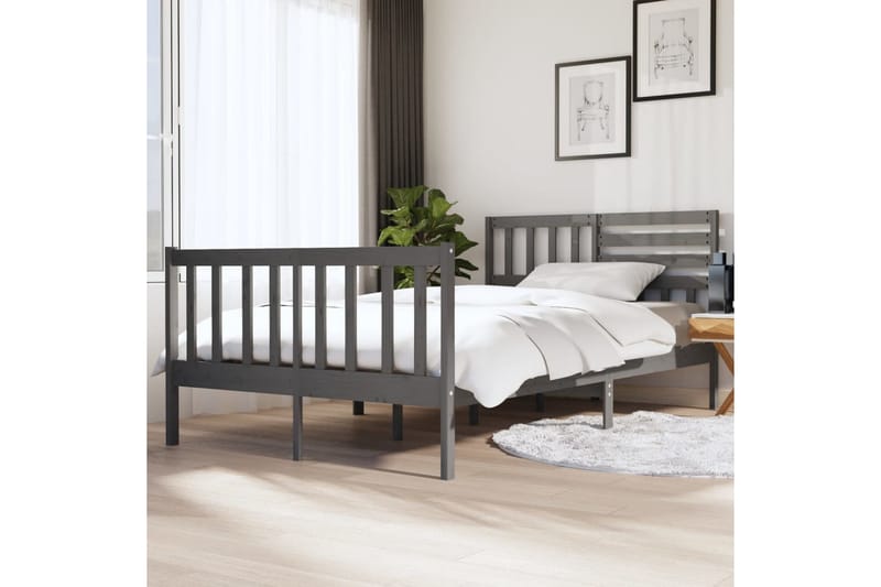 Sängram grå massivt trä 135x190 cm 4FT6 - Grå - Sängram & sängstomme