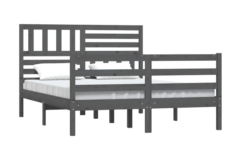 Sängram grå massivt trä 135x190 cm dubbel - Grå - Sängram & sängstomme