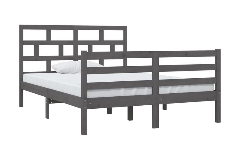 Sängram grå massivt trä 135x190 cm dubbel - Grå - Sängram & sängstomme