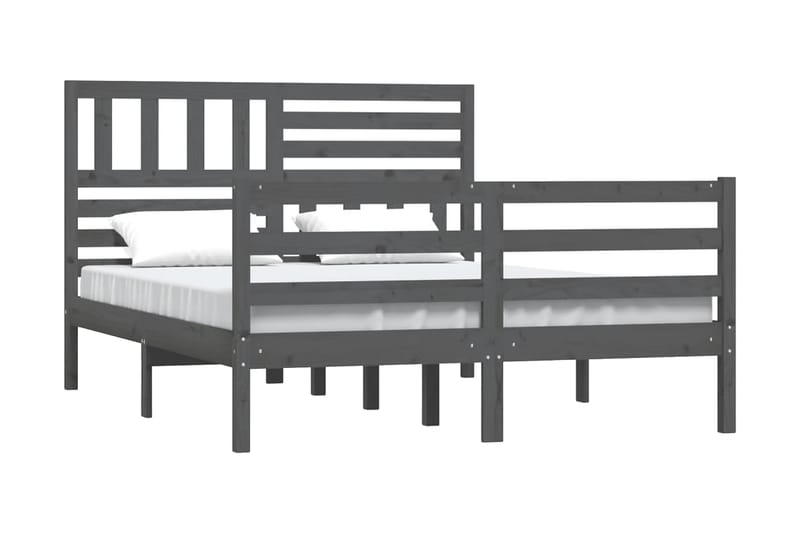 Sängram grå massivt trä 140x190 cm - Grå - Sängram & sängstomme