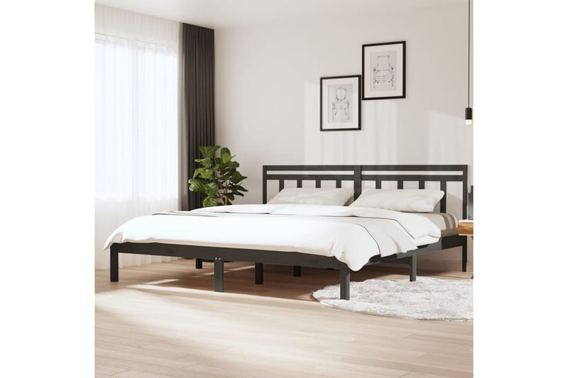 Sängram grå massivt trä 180x200 cm - Grå - Sängram & sängstomme