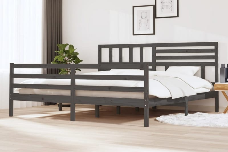 Sängram grå massivt trä 200x200 cm - Grå - Möbler - Säng - Sängram & sängstomme