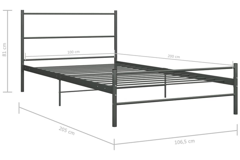 Sängram grå metall 100x200 cm - Grå - Möbler - Säng - Sängram & sängstomme