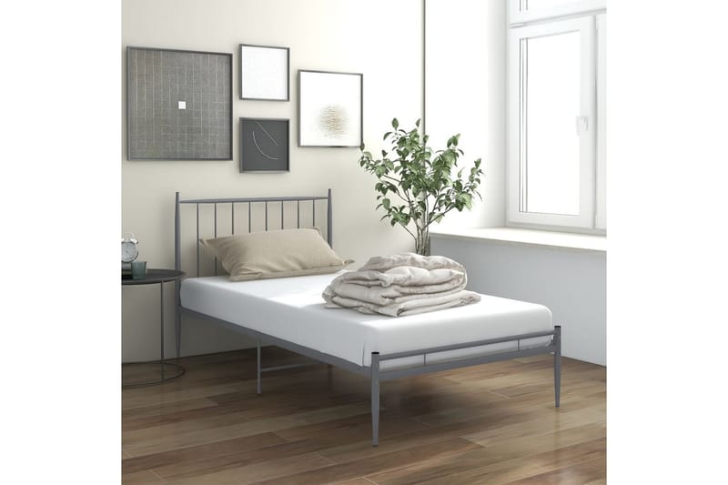 Sängram grå metall 100x200 cm - Grå - Möbler - Säng - Sängram & sängstomme
