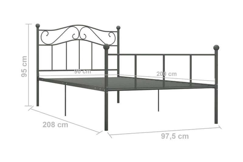 Sängram grå metall 90x200 cm - Grå - Sängram & sängstomme