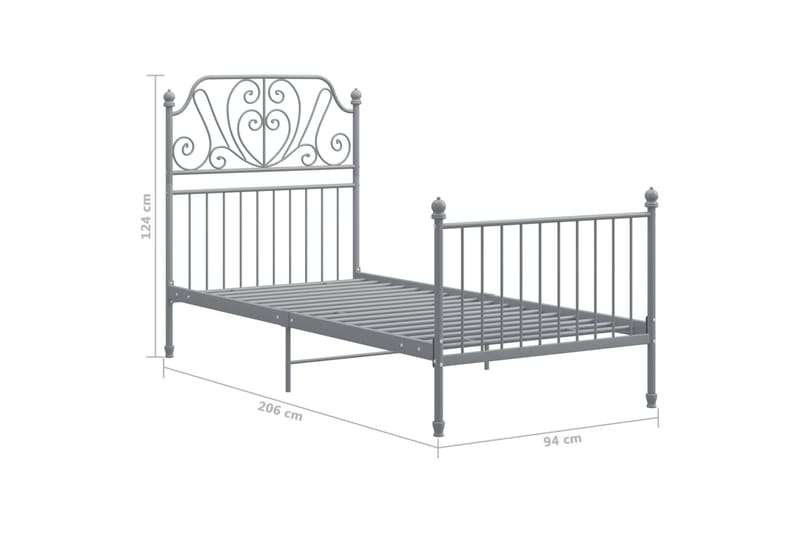 Sängram grå metall 90x200 cm - Grå - Möbler - Säng - Sängram & sängstomme