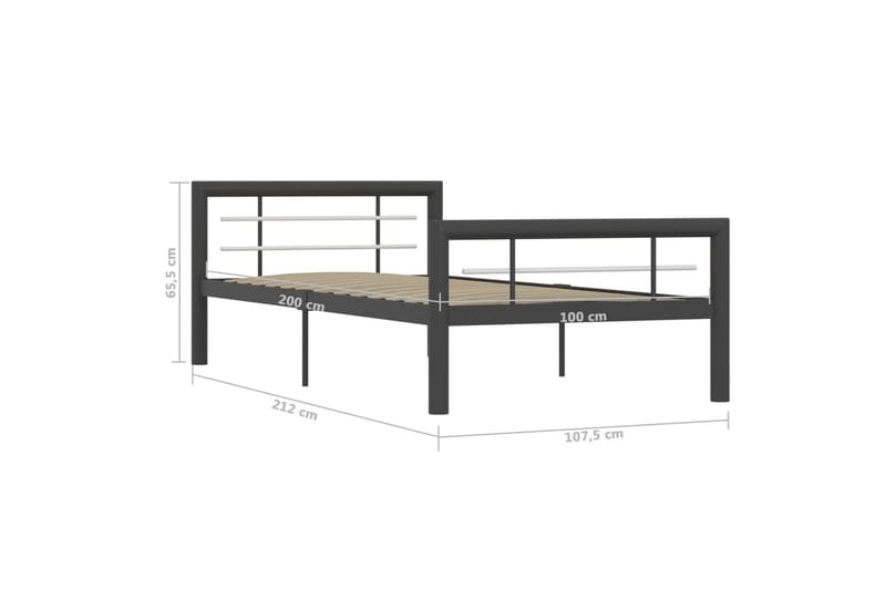 Sängram grå och vit metall 100x200 cm - Grå - Möbler - Säng - Sängram & sängstomme