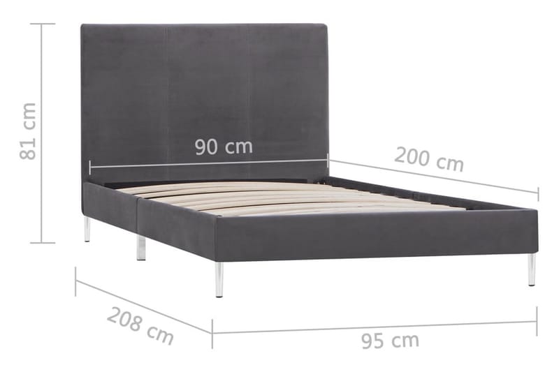 Sängram grå tyg 90x200 cm - Grå - Möbler - Säng - Sängram & sängstomme