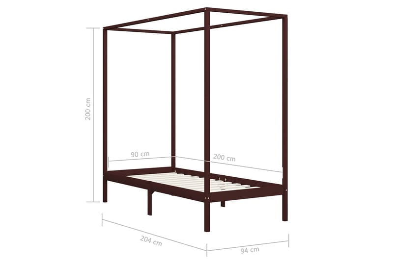 Sängram himmelsäng mörkbrun massiv furu 90x200 cm - Brun - Sängram & sängstomme