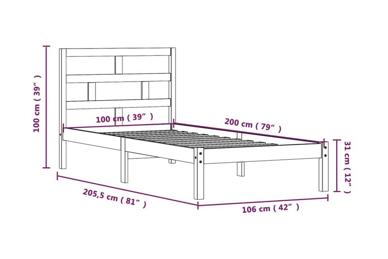 Sängram honungsbrun massiv furu 100x200 cm - Honung - Möbler - Säng - Sängram & sängstomme