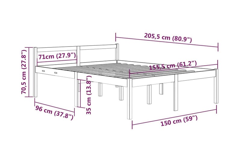 Sängram honungsbrun massiv furu 150x200 cm 5FT - Honung - Sängram & sängstomme