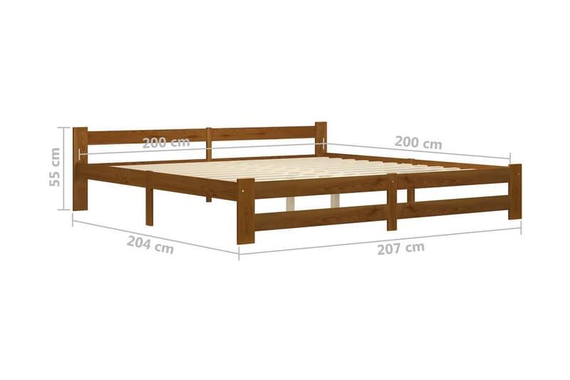 Sängram honungsbrun massiv furu 200x200 cm - Brun - Sängram & sängstomme