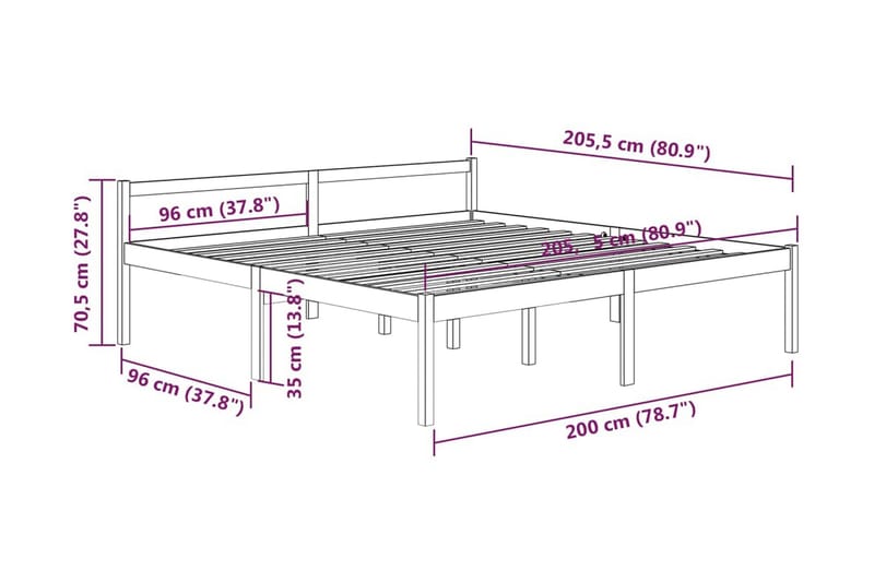 Sängram honungsbrun massiv furu 200x200 cm - Honung - Sängram & sängstomme