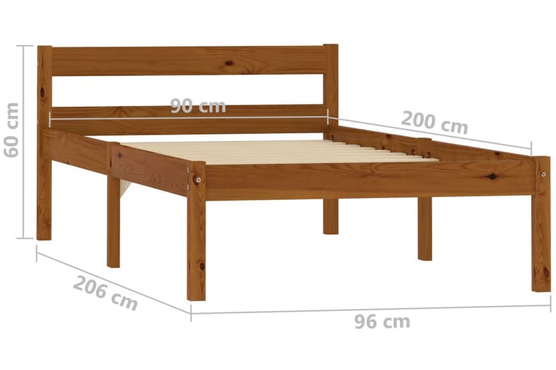 Sängram honungsbrun massiv furu 90x200 cm - Brun - Möbler - Säng - Sängram & sängstomme