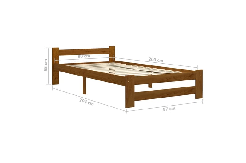 Sängram honungsbrun massiv furu 90x200 cm - Brun - Möbler - Säng - Sängram & sängstomme
