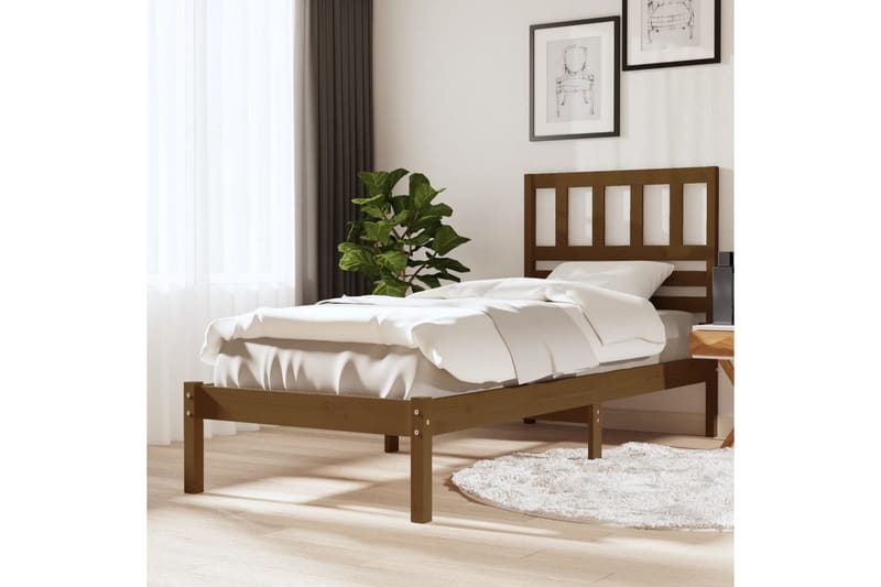 Sängram honungsbrun massivt furu 100x200 cm enkelsäng - Honung - Möbler - Säng - Sängram & sängstomme