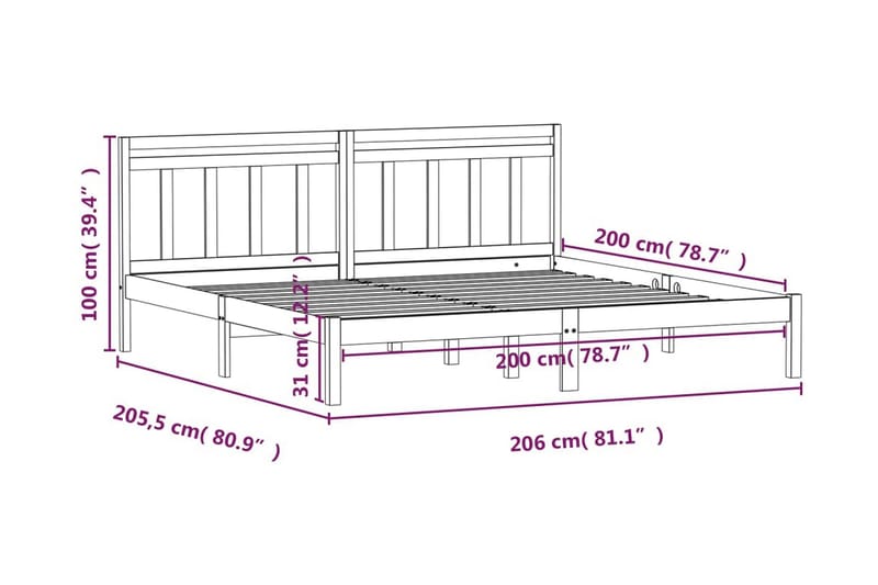 Sängram honungsbrun massivt furu 200x200 cm - Honung - Sängram & sängstomme