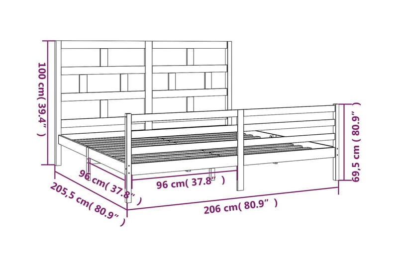 Sängram honungsbrun massivt furu 200x200 cm - Honung - Sängram & sängstomme