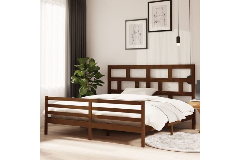 Sängram honungsbrun massivt furu 200x200 cm - Honung - Möbler - Säng - Sängram & sängstomme