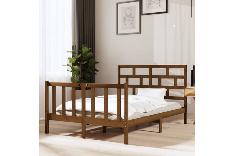 Sängram honungsbrun massivt trä 120x190 cm - Honung - Sängram & sängstomme