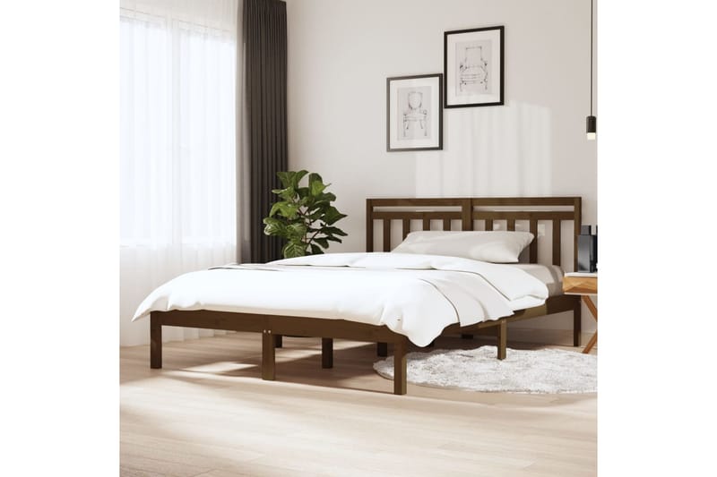 Sängram honungsbrun massivt trä 120x190cm liten dubbelsäng - Honung - Sängram & sängstomme