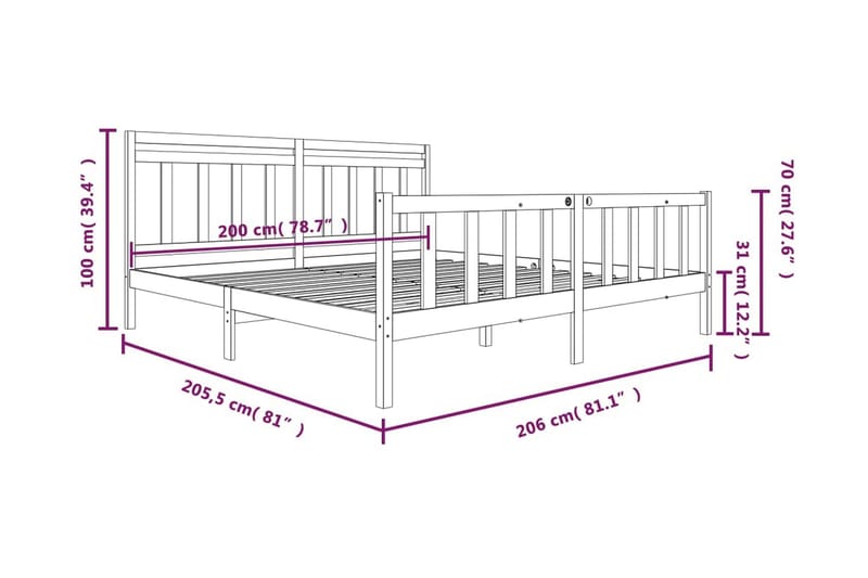 Sängram honungsbrun massivt trä 200x200 cm - Honung - Möbler - Säng - Sängram & sängstomme