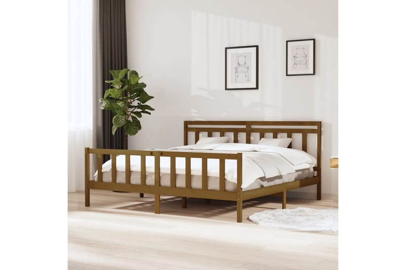 Sängram honungsbrun massivt trä 200x200 cm - Honung - Möbler - Säng - Sängram & sängstomme