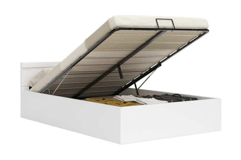 Sängram hydraulisk förvaring LED vit konstläder 160x200 cm - Vit - Möbler - Säng - Sängram & sängstomme
