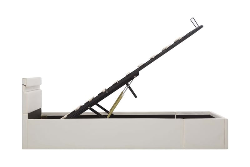 Sängram hydraulisk förvaring LED vit konstläder 160x200 cm - Vit - Möbler - Säng - Sängram & sängstomme