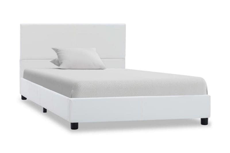 Sängram hydraulisk förvaring vit konstläder 90x200 cm - Vit - Sängram & sängstomme