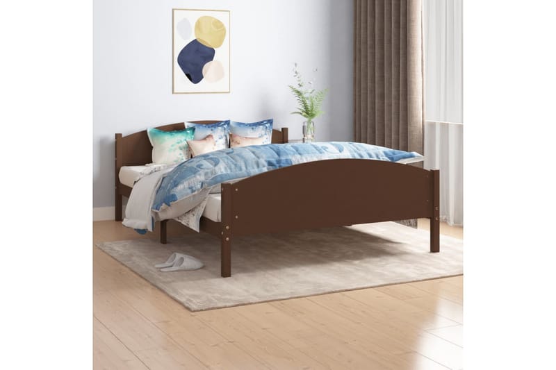 Sängram mörkbrun massiv furu 160x200 cm - Mörkbrun - Möbler - Säng - Sängram & sängstomme
