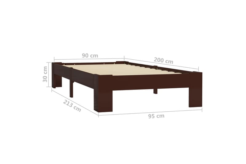 Sängram mörkbrun massiv furu 90x200 cm - Brun - Möbler - Säng - Sängram & sängstomme