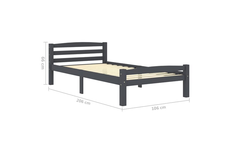 Sängram mörkgrå massiv furu 100x200 cm - Grå - Möbler - Säng - Sängram & sängstomme