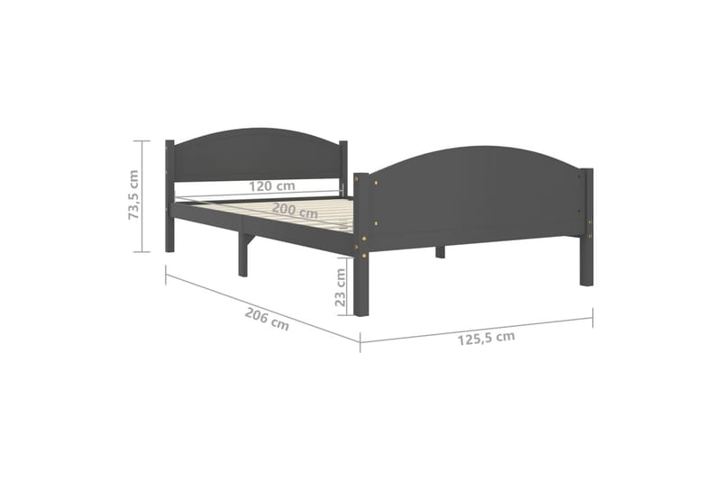 Sängram mörkgrå massiv furu 120x200 cm - Mörkgrå - Sängram & sängstomme