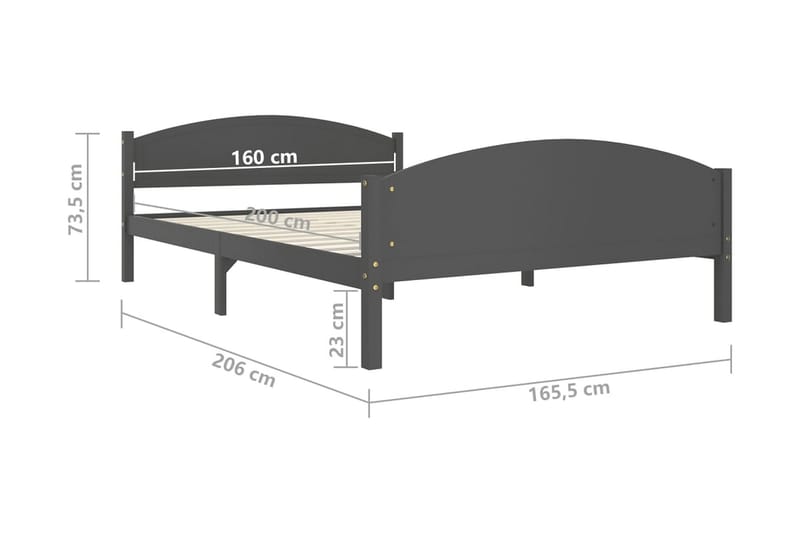 Sängram mörkgrå massiv furu 160x200 cm - Mörkgrå - Sängram & sängstomme