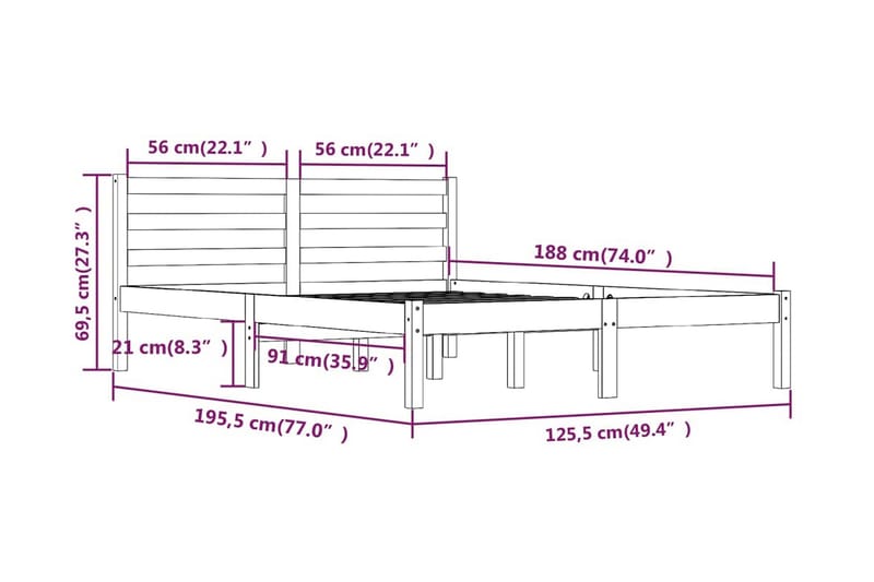 Sängram massiv furu 120x190 cm vit 4FT - Vit - Sängram & sängstomme