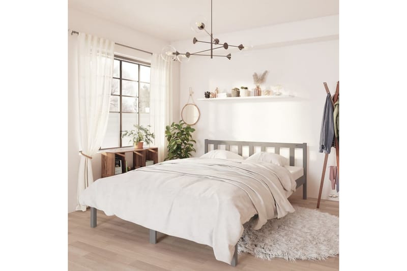 Sängram massiv furu 150x200 cm UK grå - Grå - Möbler - Säng - Sängram & sängstomme