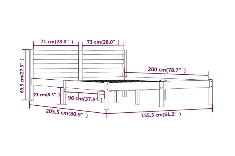 Sängram massiv furu 150x200 cm vit 5FT - Vit - Möbler - Säng - Sängram & sängstomme