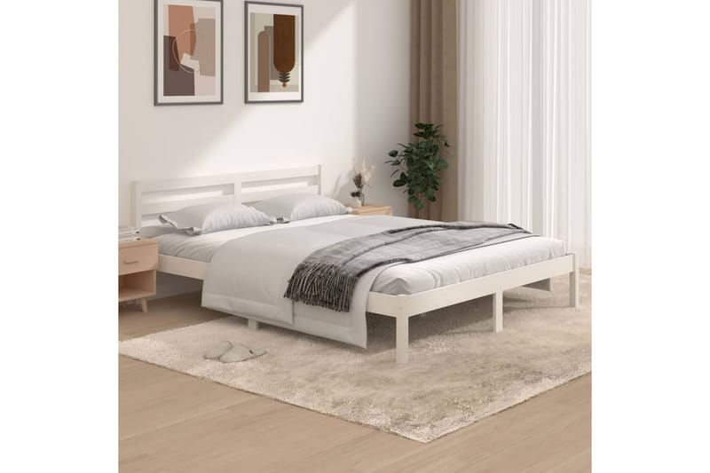 Sängram massiv furu 150x200 cm vit 5FT - Vit - Möbler - Säng - Sängram & sängstomme