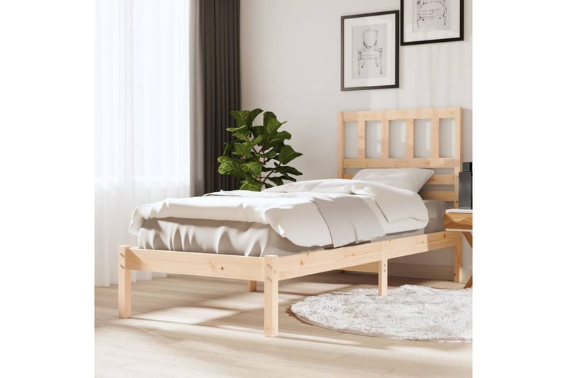 Sängram massiv furu 75x190 cm liten enkelsäng - Brun - Möbler - Säng - Sängram & sängstomme