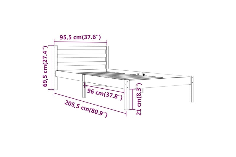 Sängram massiv furu 90x200 cm - Brun - Möbler - Säng - Sängram & sängstomme