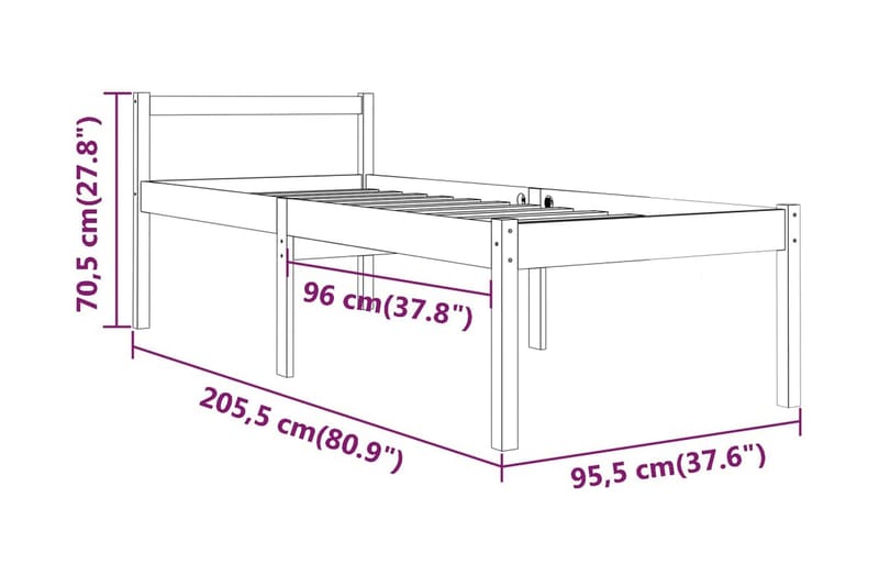 Sängram massiv furu 90x200 cm - Brun - Möbler - Säng - Sängram & sängstomme