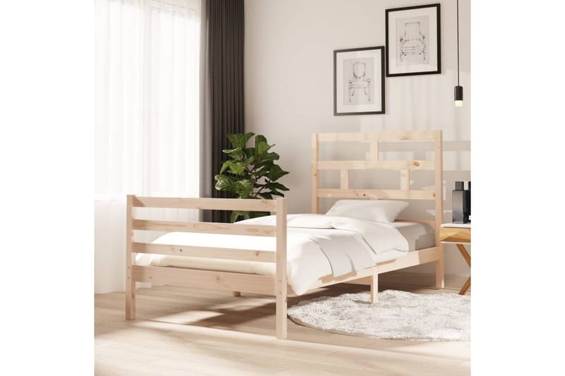 Sängram massivt furu 100x200 cm enkelsäng - Brun - Möbler - Säng - Sängram & sängstomme