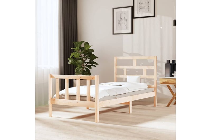 Sängram massivt furu 100x200 cm enkelsäng - Brun - Möbler - Säng - Sängram & sängstomme