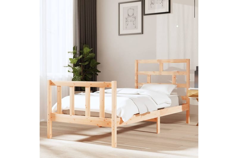 Sängram massivt furu 90x200 cm - Brun - Möbler - Säng - Sängram & sängstomme